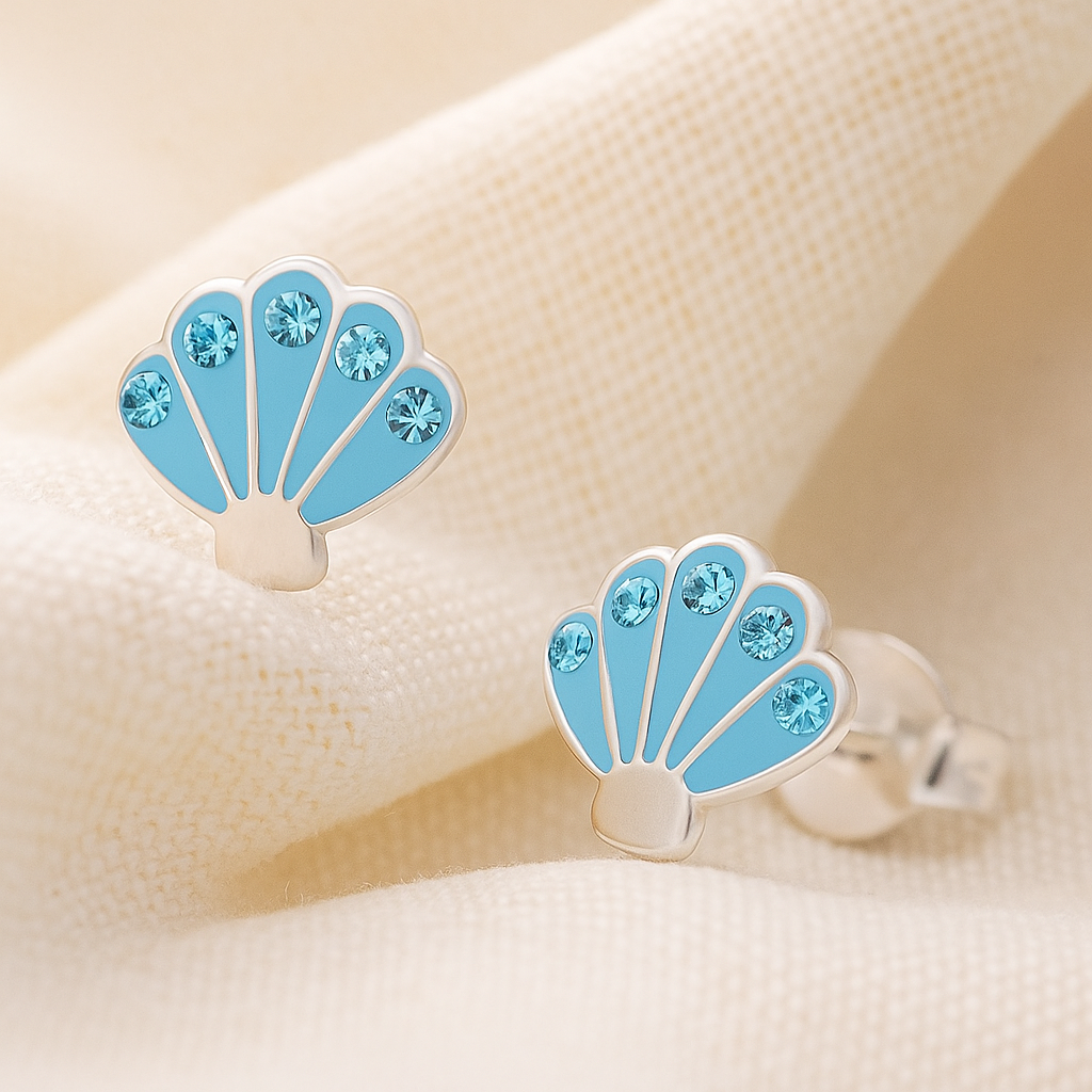 Children's Blue Seashell-Shaped Earrings made of 925 Sterling Silver