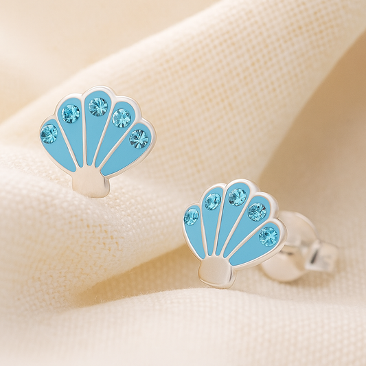Children's Blue Seashell-Shaped Earrings made of 925 Sterling Silver
