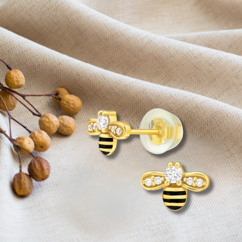 Kinder-Ohrringe Goldene Biene aus 925er Silber